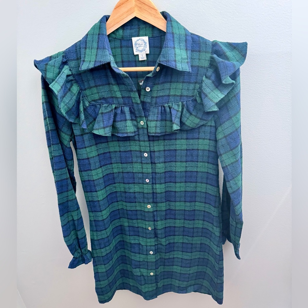 NWT Plaid Ruffle Button Down Shirt Dress Women’s Small Cottagecore Flannel